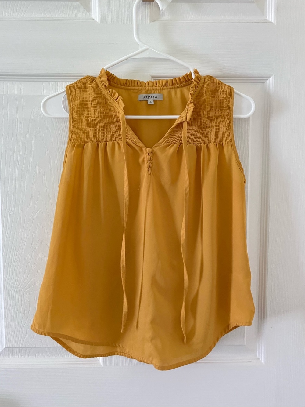 Papaya Mustard Smocked Yoke Sleeveless Camisole